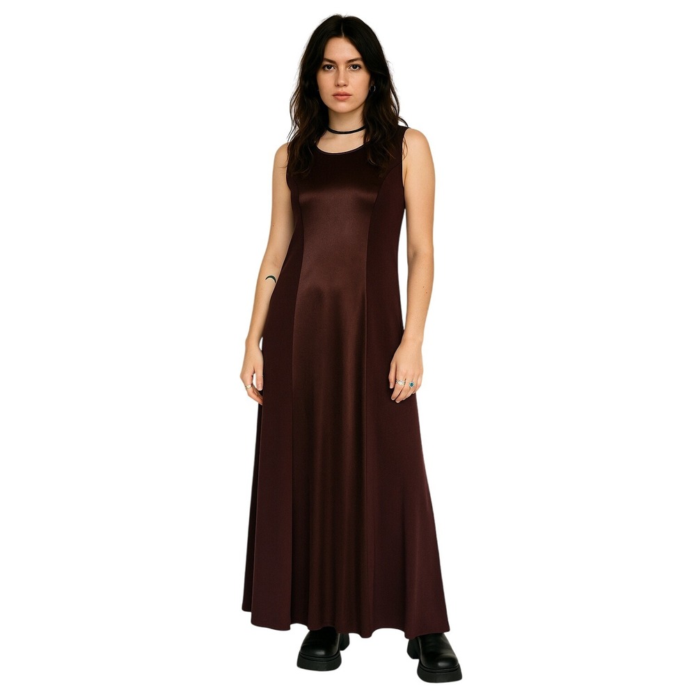 SPENCER ALEXIS‎ VINTAGE Y2K Brown Sleeveless Satin Panel Maxi Dress Boho Size 8